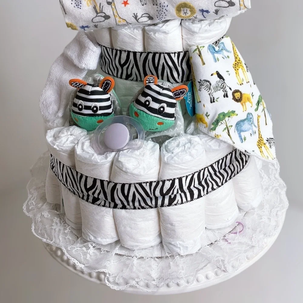 Zebra Diaper Cake, Safari Themed